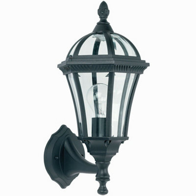 Ip44 Outdoor Wall Lamp Matt Black & Glass Traditional Lantern Uplight Porch Path - image 1