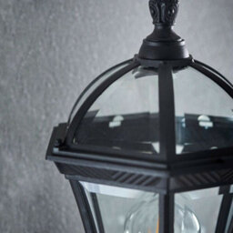Ip44 Outdoor Wall Lamp Matt Black & Glass Traditional Lantern Uplight Porch Path - thumbnail 4