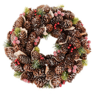 Dibor 36Cm Traditional Berries Xmas Festive Decor Front Door Autumn Wreath Christmas Wreath - image 1