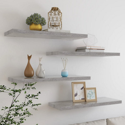 Berkfield Floating Wall Shelves 4 Pcs Concrete Grey 80X23.5X3.8 Cm Mdf - image 1