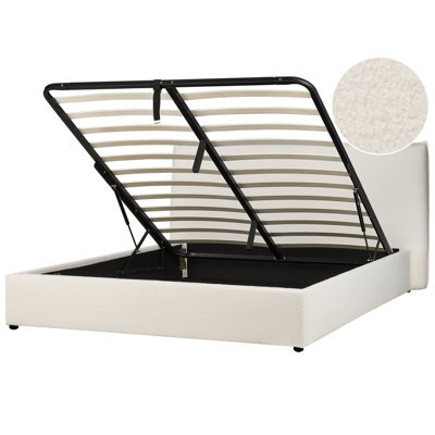 Beliani Ottoman Bed Boucle Lavaur 180 X 200 Cm (Eu Super King) Off-White - image 1