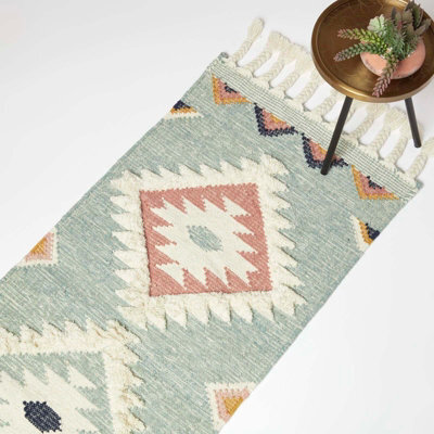 Homescapes Tenali Blue Kilim Runner Wool Rug 66 X 200 Cm - image 1