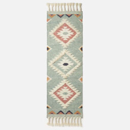 Homescapes Tenali Blue Kilim Runner Wool Rug 66 X 200 Cm - thumbnail 2