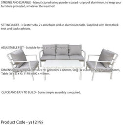Loops Premium 5 Seater Garden Coffee Table & Parasol Set White Aluminium Sofa Cushions - thumbnail 3