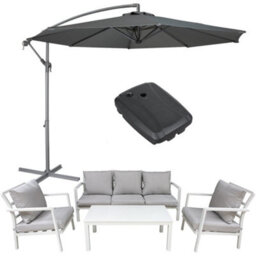 Loops Premium 5 Seater Garden Coffee Table & Parasol Set White Aluminium Sofa Cushions - thumbnail 1