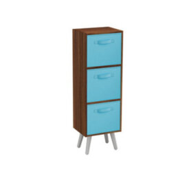 Urbn-Living Urbnliving 80Cm Height 3 Tier Teak Wooden Storage Bookcase Scandinavian Style White Legs With Sky Blue Inserts - thumbnail 2