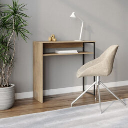 Urbn-Living Urbnliving 75Cm Height Wooden & Steel Console Display Table Living Room Hallway With Storage Shelf Oak Colour - thumbnail 2