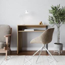 Urbn-Living Urbnliving 75Cm Height Wooden & Steel Console Display Table Living Room Hallway With Storage Shelf Oak Colour - thumbnail 5