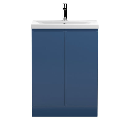 Hudson Reed Urban Satin Blue Floor Standing 2 Door Vanity Unit And Basin With Silent Close, 850 X 610 X 390 - image 1