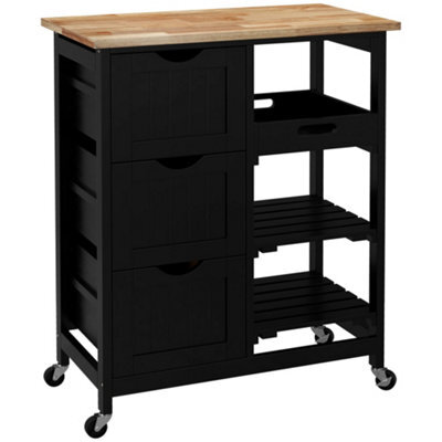 Wyld Haus Tovafi Compact Black Rolling Kitchen Island With Wood Top, Shelves And Drawers - image 1