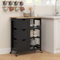 Wyld Haus Tovafi Compact Black Rolling Kitchen Island With Wood Top, Shelves And Drawers - thumbnail 8