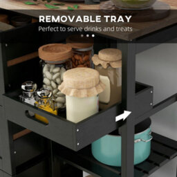 Wyld Haus Tovafi Compact Black Rolling Kitchen Island With Wood Top, Shelves And Drawers - thumbnail 5