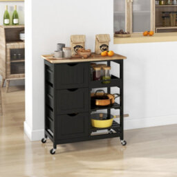 Wyld Haus Tovafi Compact Black Rolling Kitchen Island With Wood Top, Shelves And Drawers - thumbnail 2