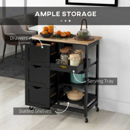 Wyld Haus Tovafi Compact Black Rolling Kitchen Island With Wood Top, Shelves And Drawers - thumbnail 4