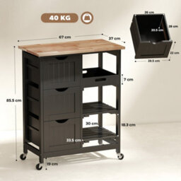 Wyld Haus Tovafi Compact Black Rolling Kitchen Island With Wood Top, Shelves And Drawers - thumbnail 3