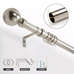 Bedlooms Plain Metal Curtain Pole- (120-210 Cm, 48''- 84'') Extendable Durable Rod Ball Finials 60 mm Brushed Silver Finish - thumbnail 5