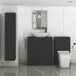 Royal Bathrooms Turin 800mm Freestanding Bathroom Vanity Unit With Sink 2 Drawer Matt Black & Cesar Countertop Basin - thumbnail 3