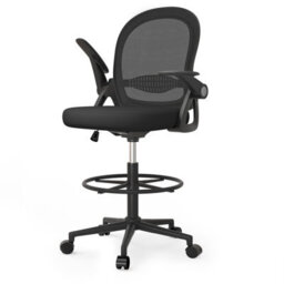 Onemill Tall Office Chair With Flip-Up Armrests, Adjustable Footrest, And Swivel For Home Office-Black - thumbnail 1