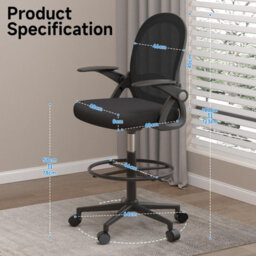 Onemill Tall Office Chair With Flip-Up Armrests, Adjustable Footrest, And Swivel For Home Office-Black - thumbnail 3
