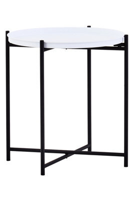 Orsina Side Table With Round White Top, Contrasting Colours And Unique Small Lounge Tables, Sleek Bedside Table - image 1
