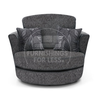 Furnishings For Less UK Byron Dundee Chenille Fabric Swivel Chair 360 Rotation Foam Grey