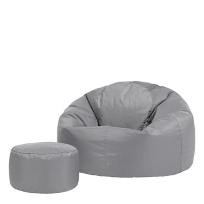 Icon Kingston Adult Classic Indoor Outdoor Bean Bag & Square Footstool Pouffe Grey - image 1