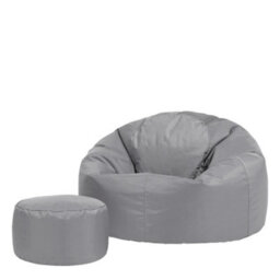 Icon Kingston Adult Classic Indoor Outdoor Bean Bag & Square Footstool Pouffe Grey - thumbnail 1