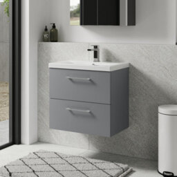 Balterley Bramshall Modern Bathroom Wall Hung 2 Soft Close Drawer Vanity Unit & Mid-Edge Basin, Satin Grey, 610mm - thumbnail 6