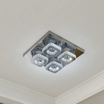 Darphe Modern Chrome Crystal 4 Square Led Ceiling Light, Cool White Chandelier 42X42Cm - image 1