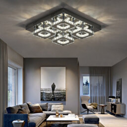 Darphe Modern Chrome Crystal 4 Square Led Ceiling Light, Cool White Chandelier 42X42Cm - thumbnail 2