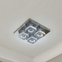 Darphe Modern Chrome Crystal 4 Square Led Ceiling Light, Cool White Chandelier 42X42Cm