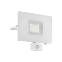 Ip44 Outdoor Flood Light With Pir Sensor - 50W Led In White Aluminium - thumbnail 1