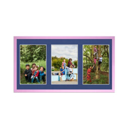 AK Frames 40X20Cm Pastel Pink Sleek Multi Photo Frame With Blue Mount - Holds 3 Apertures (3X) 6X4 Photos - thumbnail 1