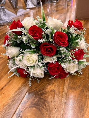 Biznest 2 Bundles Of Artificial Rose Flower Bouquet (48 Head) Bunch Home, Party, Event Décor ( Cream + Red )