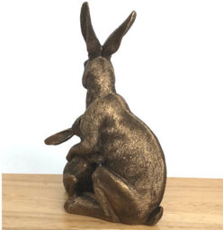 "Animal Crackers Large (25.5Cm /10"" High) Bronze Effect Sitting Hare With Baby Figurine From The Leonardo Reflections Bronzed Range, Gift Boxed." - thumbnail 3