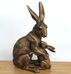 "Animal Crackers Large (25.5Cm /10"" High) Bronze Effect Sitting Hare With Baby Figurine From The Leonardo Reflections Bronzed Range, Gift Boxed."