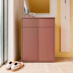 Furniture To Go Alice Springs Compact Shoe Cabinet With 2 Doors Push-To-Open And 1 Drawer Push-To-Open In Terracotta - thumbnail 1