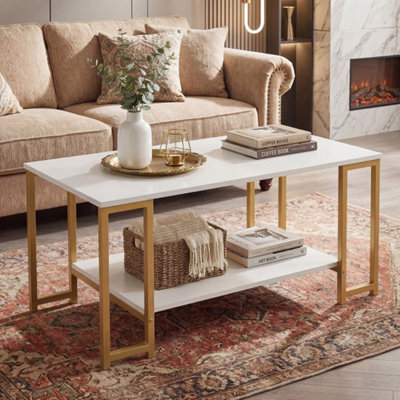 2 Tier Coffee Table Modern Accent Table W/ Open Storage Shelf - image 1