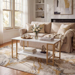 2 Tier Coffee Table Modern Accent Table W/ Open Storage Shelf - thumbnail 6