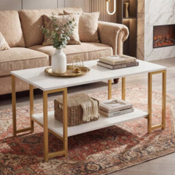 2 Tier Coffee Table Modern Accent Table W/ Open Storage Shelf - thumbnail 1