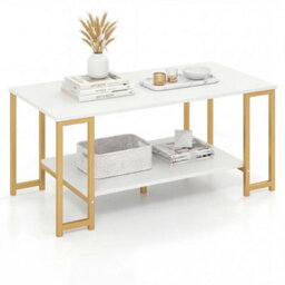 2 Tier Coffee Table Modern Accent Table W/ Open Storage Shelf - thumbnail 3