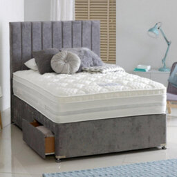 Divan Base Direct Dura Bed Oxford 1000 Pocket Sprung Memory Foam Divan Bed Set 2Ft6 Small Single 2 Drawers Side - Plush Velvet Light Silver - thumbnail 1