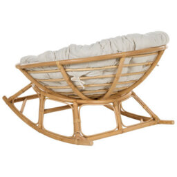 Wyld And Coco Handwoven Rattan Rocking Chair With Beige Cotton Cushion - Indoor-Outdoor, No Assembly Required - thumbnail 4