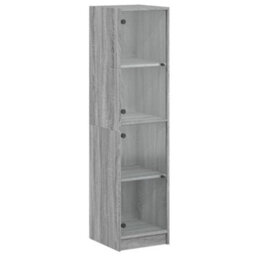 Berkfield Highboard With Glass Doors Grey Sonoma 35X37X142 Cm - thumbnail 2