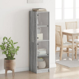 Berkfield Highboard With Glass Doors Grey Sonoma 35X37X142 Cm - thumbnail 3