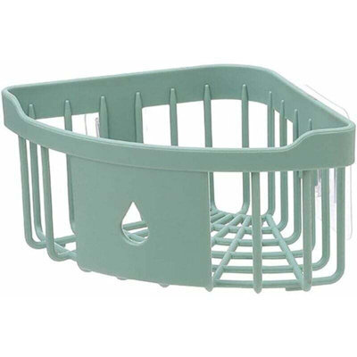 1 Pack Triangular Plastic Storage Organizer For Kitchen And Bathroom, Corner Shower Shelf, Wall Basket With Suction Cup, Green - image 1