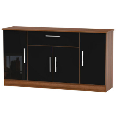 Trent Wide 4 Door 1 Drawer Sideboard In Black & Noche Walnut (Ready Assembled) - image 1