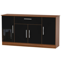 Trent Wide 4 Door 1 Drawer Sideboard In Black & Noche Walnut (Ready Assembled)