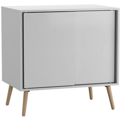 Urbn-Living Urbnliving 2-Door Sliding Chest Cabinet Sideboard White Carcass Closet Storage Cupboard Organiser With Beech Legs - image 1