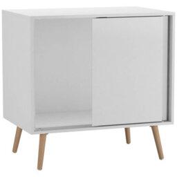 Urbn-Living Urbnliving 2-Door Sliding Chest Cabinet Sideboard White Carcass Closet Storage Cupboard Organiser With Beech Legs - thumbnail 2